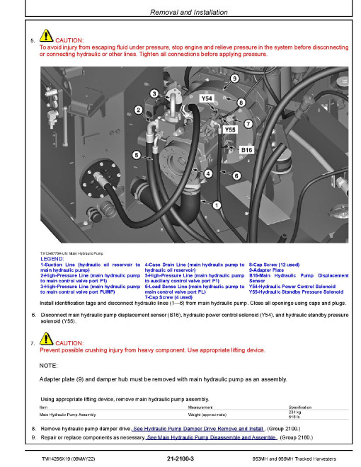 John Deere 953MH and 959MH Tracked Harvesters (SN: F/L317982-409162) Repair Manual (TM14266X19)