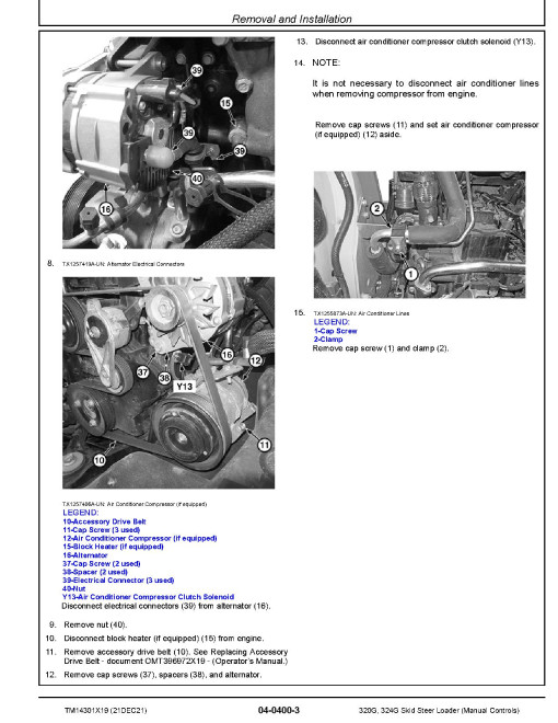 John Deere 320G and 324G Skid Steer Loaders with Manual Controls (SN. from J328658) Repair Manual (TM14301X19)
