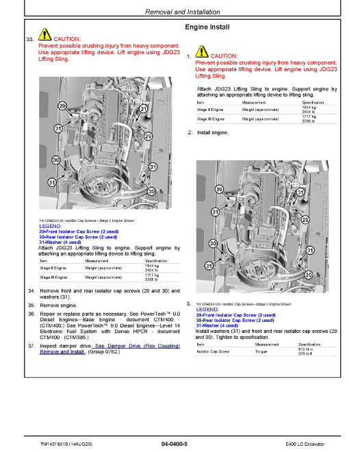 John Deere E400LC (SN. from C600002, D600002) Crawler Excavators Repair Manual (TM14316X19) John Deere E400LC (SN. from C600002, D600002) Crawler Excavators Repair Manual (TM14316X19)