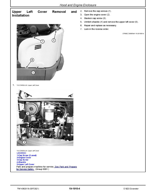 John Deere E18ZS (SN. from D016000) Compact Excavators Repair Manual (TM14362X19) John Deere E18ZS (SN. from D016000) Compact Excavators Repair Manual (TM14362X19)