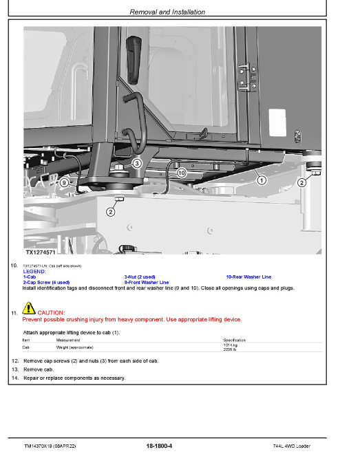 John Deere 744L (SN. from D697296) 4WD Wheel Loaders Repair Manual (TM14370X19) John Deere 744L (SN. from D697296) 4WD Wheel Loaders Repair Manual (TM14370X19)