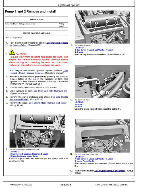 John Deere E240, E240LC and E260LC Crawler Excavators (SN. from C000001, D000001) Repair Manual (TM14399X019) John Deere E240, E240LC and E260LC Crawler Excavators (SN. from C000001, D000001) Repair Manual (TM14399X019)