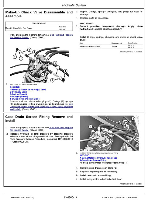 John Deere E240, E240LC and E260LC Crawler Excavators (SN. from C000001, D000001) Repair Manual (TM14399X019) John Deere E240, E240LC and E260LC Crawler Excavators (SN. from C000001, D000001) Repair Manual (TM14399X019)