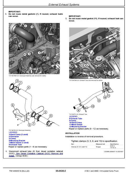 John Deere 410E and 460E Series II Articulated Dump Trucks (SN. from F708125) Repair Manual (TM14450X019)