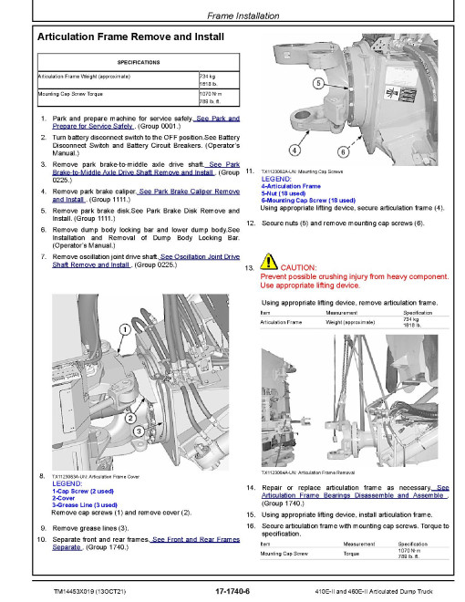 John Deere 410E and 460E Series II Articulated Dump Trucks (SN. from D708125) Repair Manual (TM14453X019)