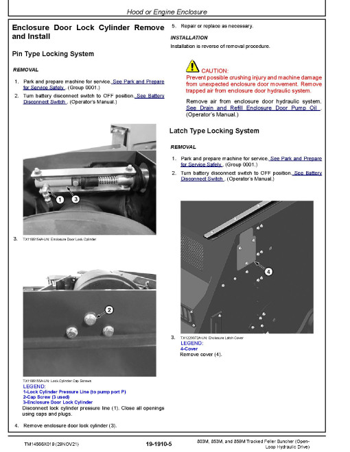 John Deere 803M, 853M and 859M (Open Loop Hydraulic Drive) Tracked Feller Bunchers Repair Manual (TM14566X019)