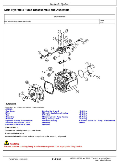 John Deere 803MH, 853MH and 859MH (Open Loop Hydraulic Drive) Tracked Harvesters Repair Manual (TM14576X019)