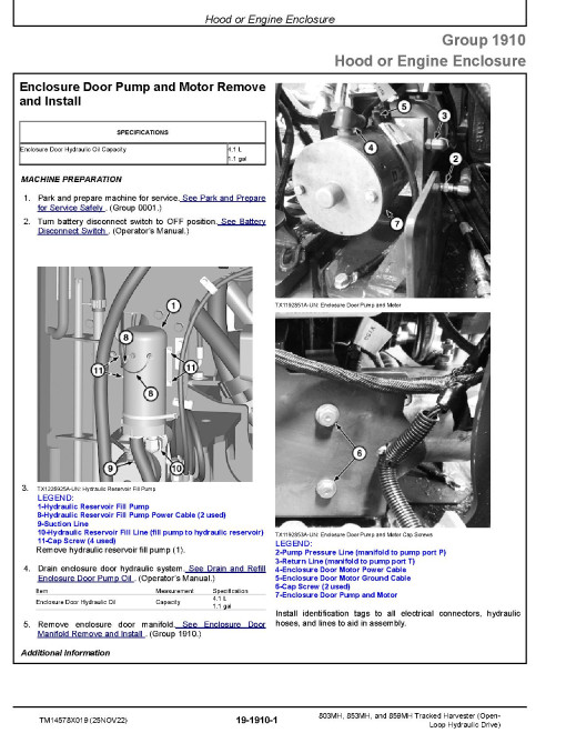 John Deere 803MH, 853MH and 859MH (Open Loop Hydraulic Drive) Tracked Harvesters Repair Manual (TM14578X019)