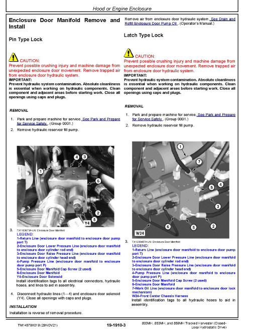John Deere 803MH, 853MH and 859MH (Closed Loop Hydrostatic Drive) Tracked Harvesters Repair Manual (TM14579X019)