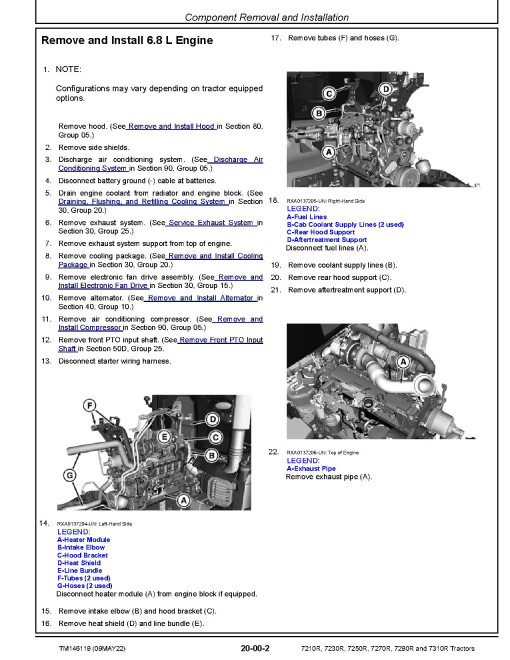 John Deere 7210R, 7230R, 7250R, 7270R, 7290R and 7310R Tractors (SN: 094000-110100) Repair Manual (TM146119) John Deere 7210R, 7230R, 7250R, 7270R, 7290R and 7310R Tractors (SN: 094000-110100) Repair Manual (TM146119)