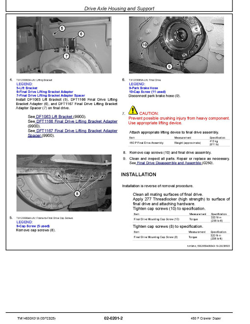 John Deere 450 P (SN from MX01837) Crawler Dozers Repair Manual (TM14630X019)