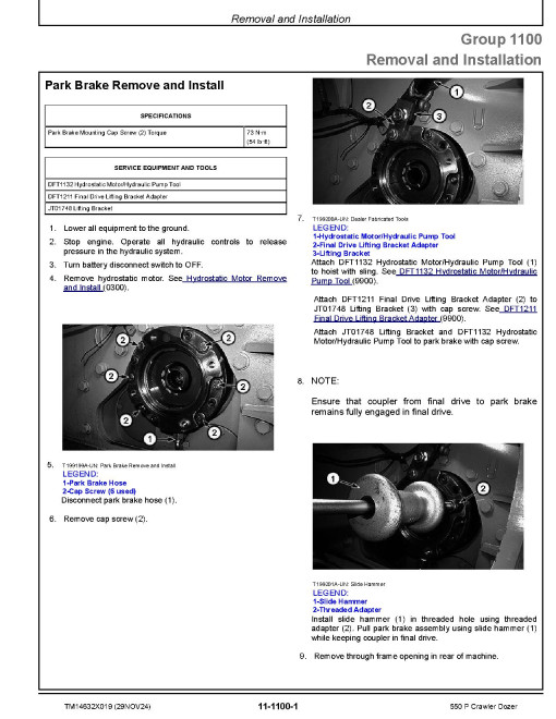 John Deere 550 P (SN from DX01837) Crawler Dozers Repair Manual (TM14632X019)