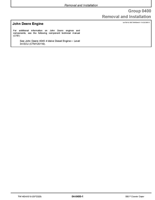 John Deere 550 P (SN from LX01837, MX01837) Crawler Dozers Repair Manual (TM14634X019)