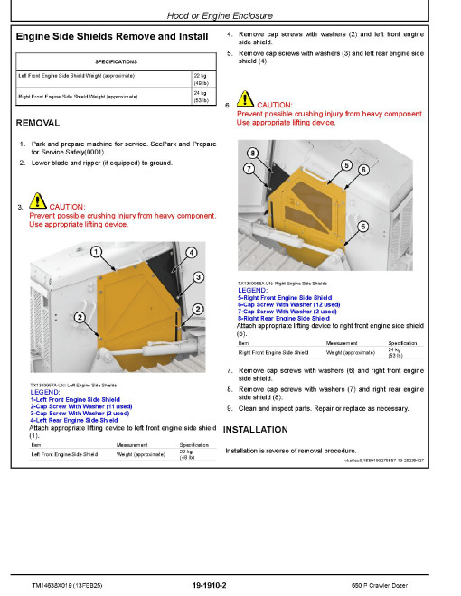 John Deere 650 P (SN from LX01837, MX01837) Crawler Dozers Repair Manual (TM14638X019)