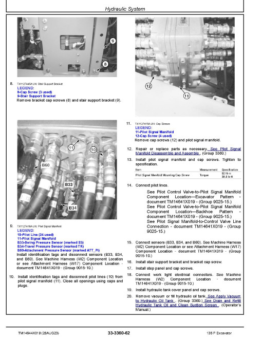 John Deere 135 P Crawler Excavators (PIN: from 1FF135PA_ _F_00001) Repair Technical Manual (TM14644X019)