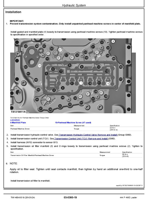 John Deere 444P (PIN: 1DW444PA_ _L_ 15418-18489) 4WD Wheeled Loaders Repair Manual (TM14654X019)