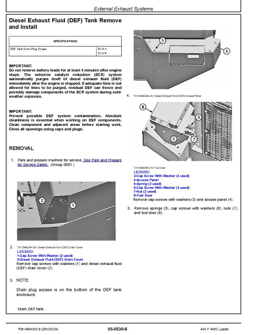 John Deere 444P (PIN: 1DW444PA_ _L_ 15418-18489) 4WD Wheeled Loaders Repair Manual (TM14654X019)