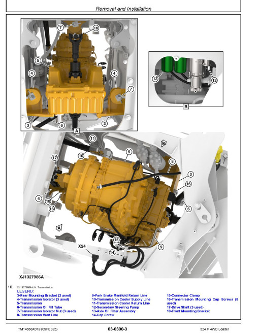John Deere 524P (PIN: 1DW524PA_ _L_ 15418-18489) 4WD Wheeled Loaders Repair Manual (TM14656X019)