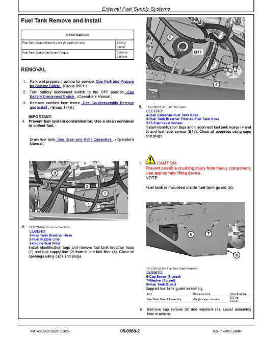 John Deere 624P (SN 15418-18489) 4WD Wheeled Loaders Repair Manual (TM14660X019)