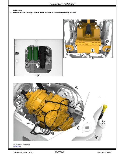 John Deere 624P (SN 15418-18489) 4WD Wheeled Loaders Repair Manual (TM14660X019)