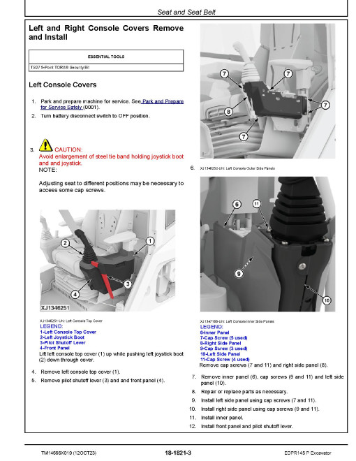 John Deere 145 P (EDPR145) Crawler Excavators (PIN: from 1FF145PC_ _L_00001) Repair Technical Manual (TM14666X019)