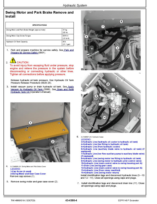 John Deere 145 P (EDPR145) Crawler Excavators (PIN: from 1FF145PC_ _L_00001) Repair Technical Manual (TM14666X019)