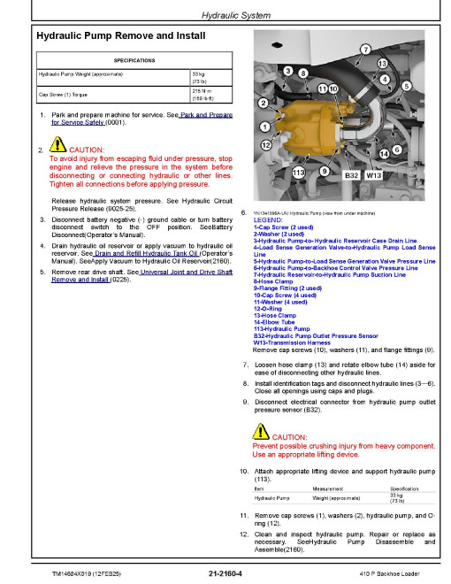 John Deere 410P (SN from CX02265) Backhoe Loaders Repair Manual (TM14684X019)