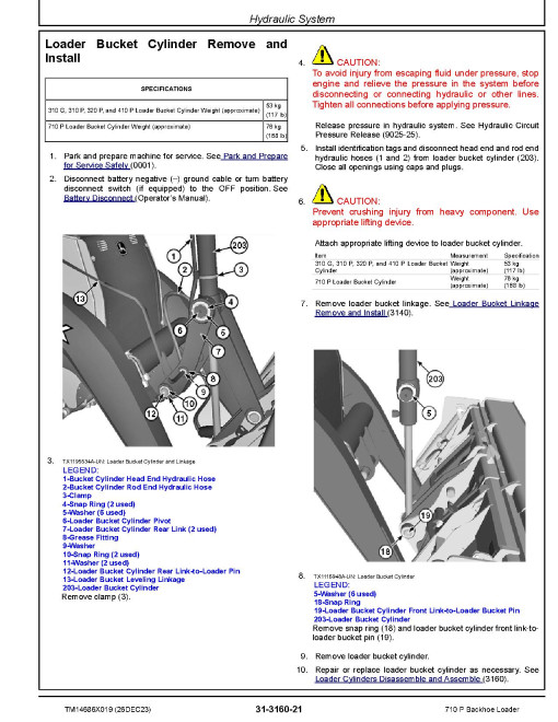 John Deere 710P (SN from FX02265) Backhoe Loaders Repair Manual (TM14686X019)