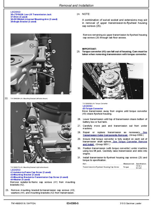 John Deere 310G (SN from GX02265) Backhoe Loaders Repair Manual (TM14688X019)