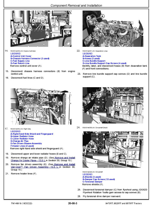 John Deere 9470RT, 9520RT and 9570RT Tracked Tractors (SN. from 917000) Repair Manual (TM146919) John Deere 9470RT, 9520RT and 9570RT Tracked Tractors (SN. from 917000) Repair Manual (TM146919)