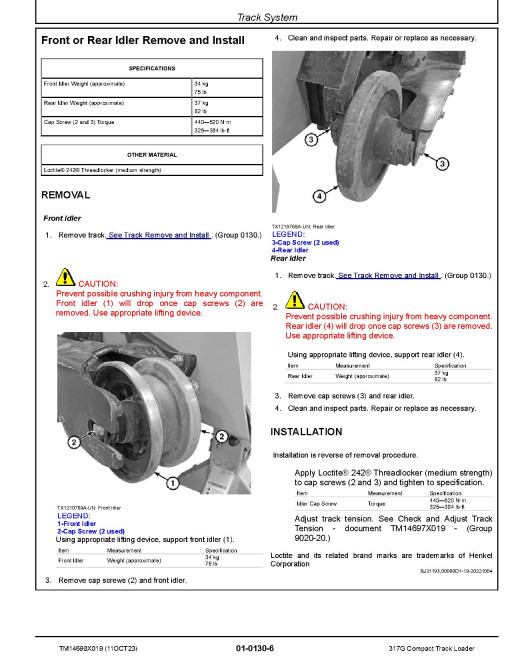 John Deere 317G (SN from J435000) Compact Track Loaders Repair Manual (TM14698X019)