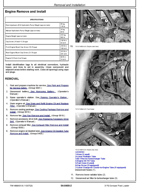 John Deere 317G (SN from J435000) Compact Track Loaders Repair Manual (TM14698X019)
