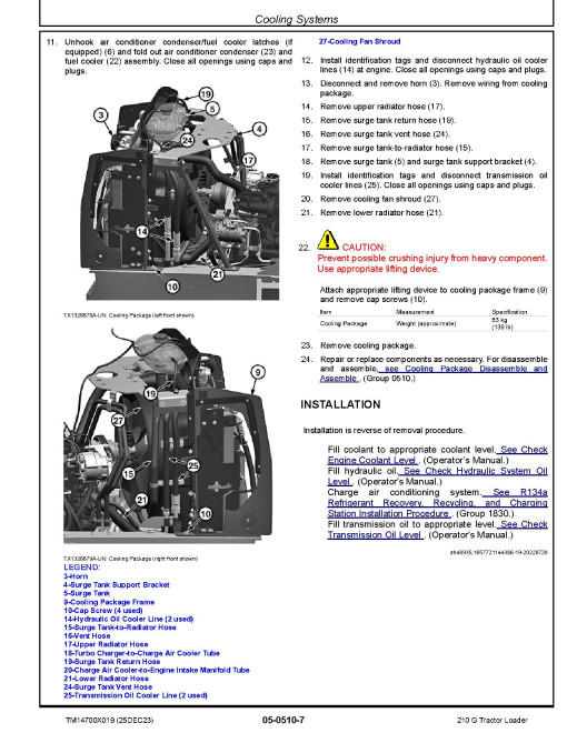 John Deere 210G (SN from GX02263) Tractor Loaders Repair Manual (TM14700X019)