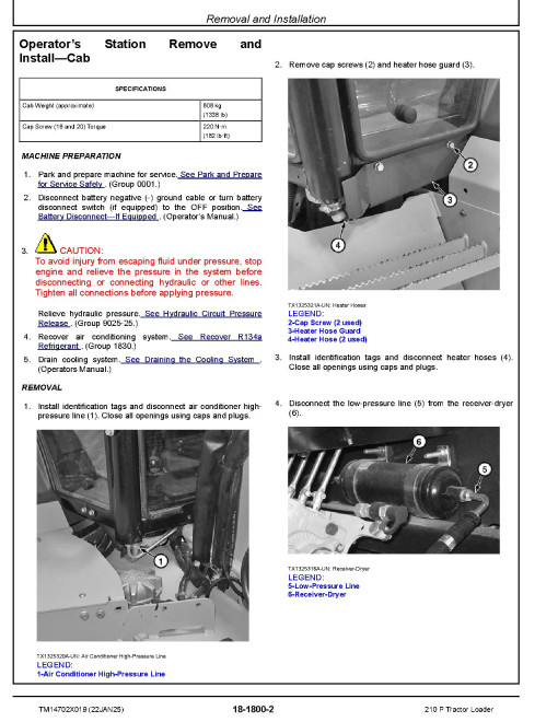 John Deere 210P (SN from FX02263) Tractor Loaders Repair Manual (TM14702X019)