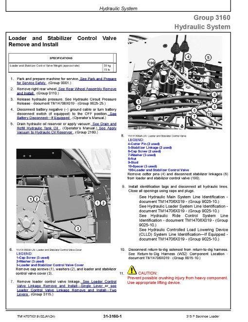 John Deere 315P (SN from CA00001, DA00001) Backhoe Loaders Repair Manual (TM14707X019)