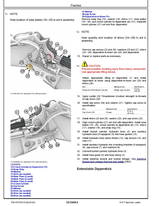 John Deere 315P (SN from CA00001, DA00001) Backhoe Loaders Repair Manual (TM14707X019)