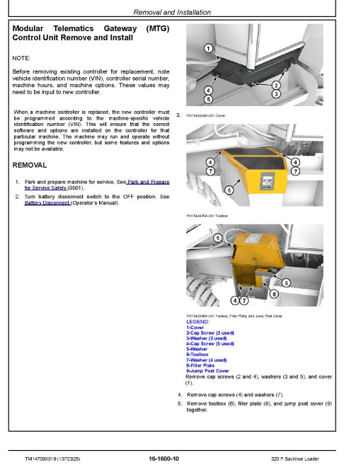 John Deere 320P (SN from CA00001, DA00001) Backhoe Loaders Repair Manual (TM14709X019)
