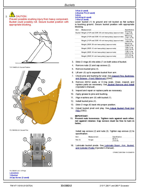 John Deere 210 P, 230 P, 260 P Crawler Excavators (SN.from L_00001), PIN prefix 1FF, Repair Technical Manual (TM14711X019)