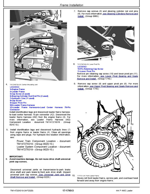 John Deere 444P (SN from 18490) 4WD Wheeled Loaders Repair Manual (TM14720X019)