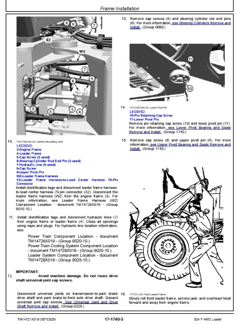 John Deere 524P (SN from 18490) 4WD Wheeled Loaders Repair Manual (TM14721X019)
