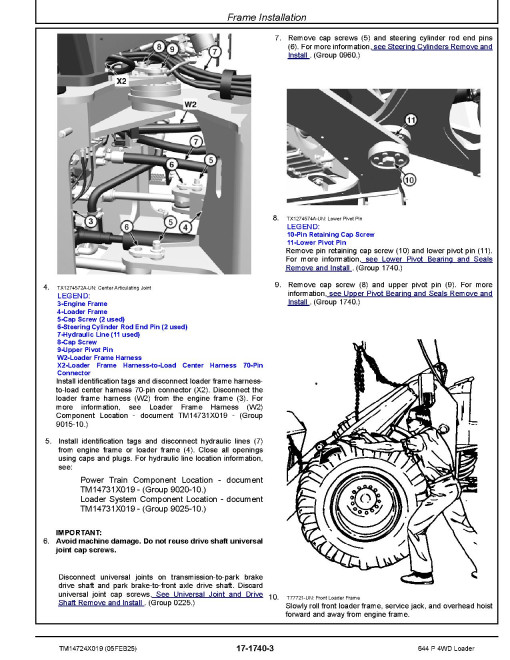John Deere 644P (SN from 18490) 4WD Wheeled Loaders Repair Manual (TM14724X019)