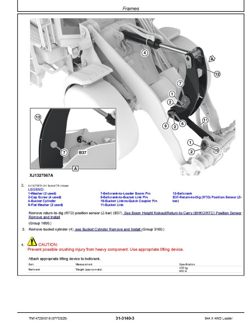 John Deere 644X (SN from 18490) 4WD Wheeled Loaders Repair Manual (TM14725X019)