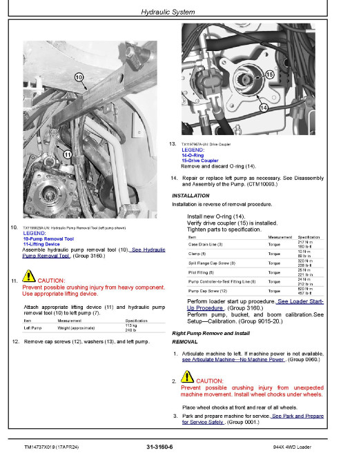 John Deere 944X (SN: 03712-03806) 4WD Wheeled Loaders Repair Manual (TM14737X019)