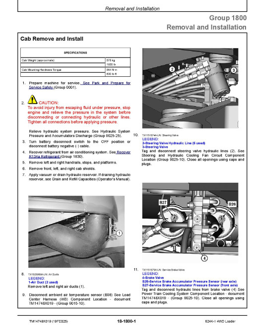 John Deere 624K-II (SN from C002101, D002101) 4WD Wheeled Loaders Repair Manual (TM14749X019)