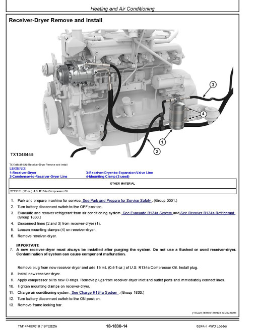 John Deere 624K-II (SN from C002101, D002101) 4WD Wheeled Loaders Repair Manual (TM14749X019)