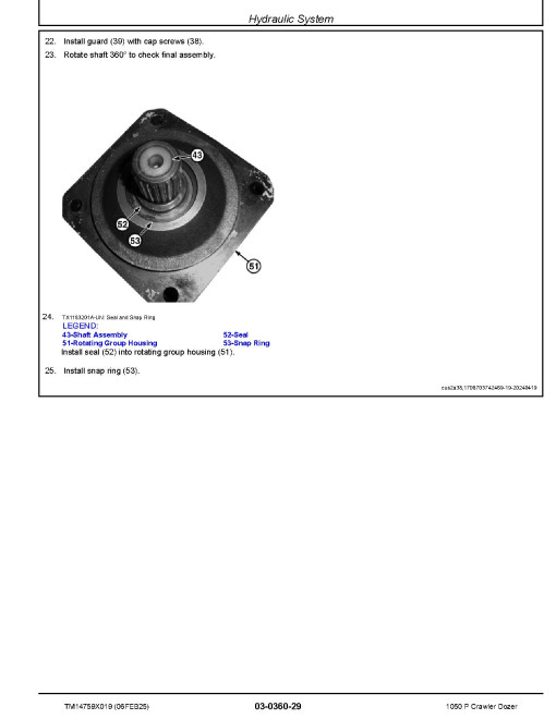 John Deere 1050P (SN from CX07442) Crawler Dozers Repair Manual (TM14759X019)