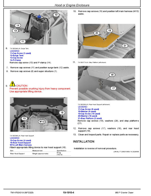 John Deere 950 P (SN from CX07442) Crawler Dozers Repair Manual (TM14763X019)