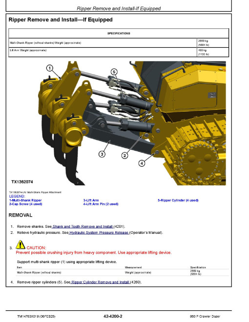 John Deere 950 P (SN from CX07442) Crawler Dozers Repair Manual (TM14763X019)