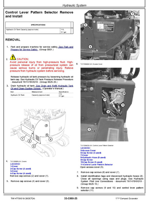 John Deere 17P (SN from K_ 00001) Compact Excavators Repair Manual (TM14770X019)