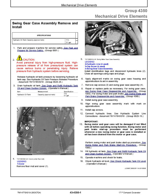 John Deere 17P (SN from K_ 00001) Compact Excavators Repair Manual (TM14770X019)